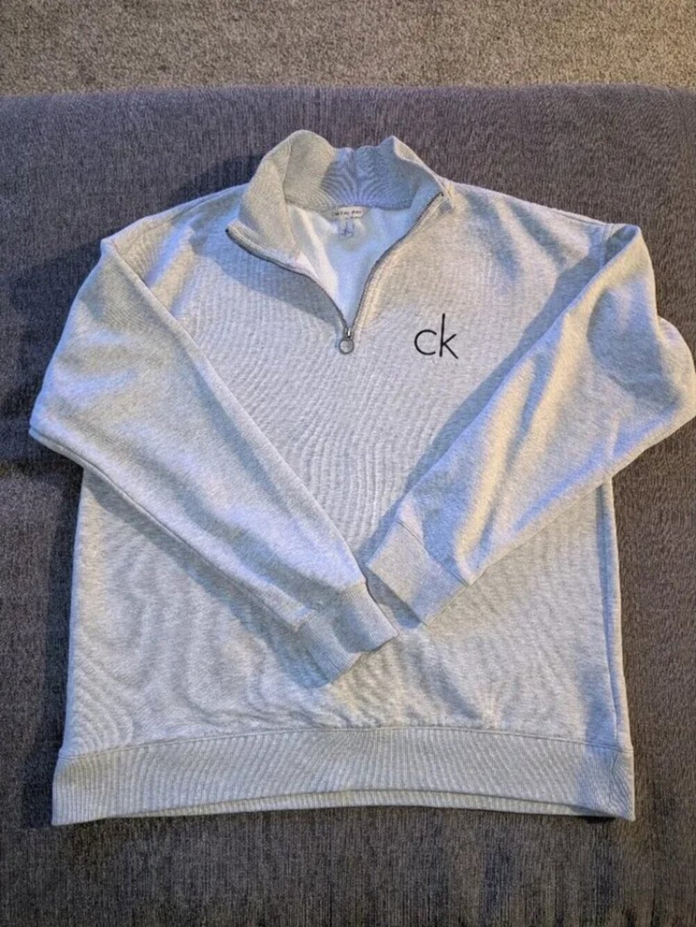 Calvin Klein Light Gray Quarter-Zip Logo Sweatshirt